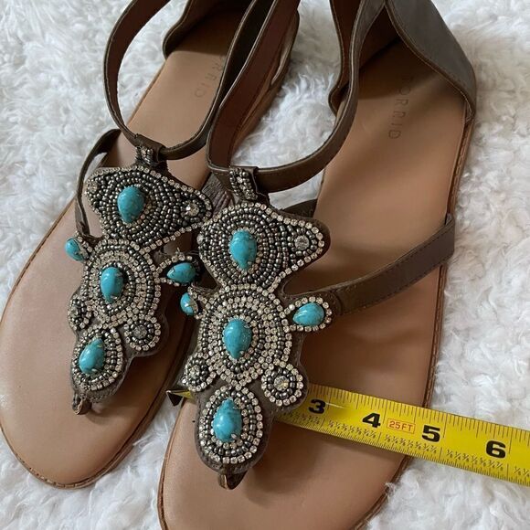 Torrid Brown T strap thong sandals turquoise & rhinestones accents size 13 - Picture 7 of 11